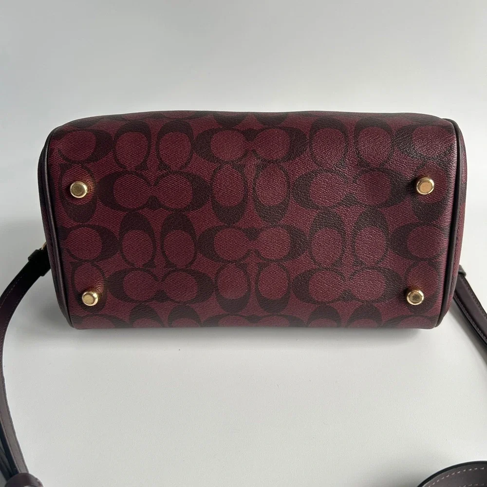 Coach Rowan Satchel Burgundy Signature Canvas Leather Bag Excellent - Picture 7 of 10